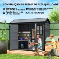 Outsunny Abrigo de Jardim Exterior 2,77 m² 244x131x201 cm com Base, Portas com Fecho, Janelas e Ventilação, Cinzento Escuro(m-8)