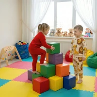 HOMCOM Set 12 Cuburi Moi pentru Copii 2+ Ani, Joc Educativ din Spumă, Blocuri de Construcție 20x20x20 cm, Multicolor(m-2)