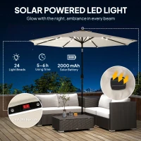 Outsunny 2.6 m Garden Parasol Umbrella with LED Solar Light, Parasol Cover, Outdoor Market Patio Umbrella, Cream White(m-4)