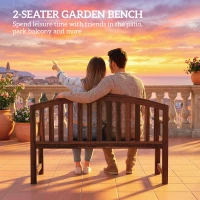 Outsunny 2 Seater Wooden Garden Bench with Armrest, Outdoor Furniture Chair for Park, Balcony, Carbonised Finish(m-4)