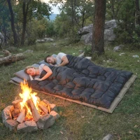 Outsunny Double Sleeping Bag with 2 Pillows, 220 x 160 cm Extra-Large Sleeping Bag for Adults, Black(m-2)