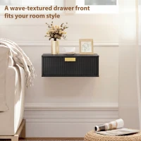 HOMCOM Modern Floating Nightstands Set of 2, Wall Mounted Bedside Tables with Wave Drawer Black(m-7)