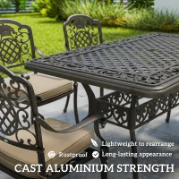 Outsunny Garden Dining Set for 6, Cast Aluminium Outdoor Table and Chairs Set with Cushions, Parasol Hole for Patio, Bronze Tone(m-5)