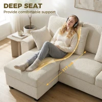 HOMCOM Hoekbank met omkeerbare chaise longue, 3-zitsbank met fluweelachtige uitstraling, brede en diepe zitplaatsen, pocketveren, beige(m-7)