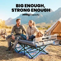 Outsunny Camping Cot with Soft Pad, 80cm Extra Wide Folding Cots with Side Pocket and Carry Bag, Grey(m-4)