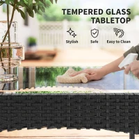 Outsunny 4 Piece Rattan Garden Furniture Sofa Set with Loveseat, Armchairs, Glass-Top Coffee Table and Cushions, Cream White(m-7)