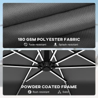 Outsunny 3 m Garden Cantilever Parasol with LED Solar Light, Round Overhanging Umbrella with 360° Rotation, Cover, Grey(m-9)
