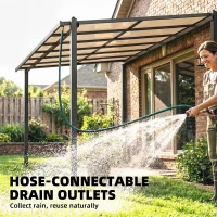 Outsunny 3.6 x 3 m Lean to Garden Pergola with PC Roof, Aluminium Frame Hardtop Gazebo Pergola with Drainage Gutters, Dark Grey(m-8)