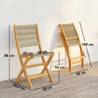 Outsunny 2er-Set faltbare Gartenstühle Balkonstühle aus FSC-Akazienholz mit geflochtener Sitzfläche Natur und Beige(m-3)
