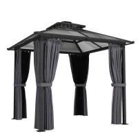 Outsunny 2.5 x 2.5 m Hardtop Gazebo Canopy with Double PC Roof, Drainage Gutters, Garden Gazebo Permanent Pavilion, Dark Grey(m-1)