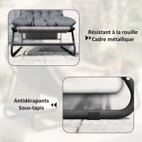 Outsunny Fauteuil de Jardin Relax avec Repose-pieds 2 Pièces avec Coussin Ultra Épais 13cm Tissu Cationique Gris(m-7)