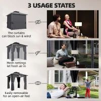 Outsunny 2.5 x 2.5 m Hardtop Gazebo Canopy with Double PC Roof, Drainage Gutters, Garden Gazebo Permanent Pavilion, Dark Grey(m-5)