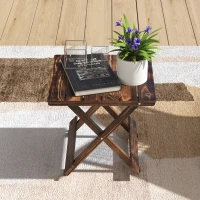 Outsunny Fir Wood Folding Coffee Table, Lightweight Small Garden Table with Slatted Top, Portable Folding Side Table for Balcony(m-8)