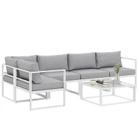 Outsunny 5 Seater Aluminium Garden Furniture Set, Garden Sofa Set with Thick Cushions for Patio and Balcony, Outdoor, Light Grey(m-11)