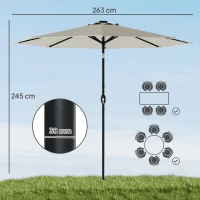 Outsunny 2.6 m Garden Parasol Umbrella with LED Solar Light, Parasol Cover, Outdoor Market Patio Umbrella, Light Grey(m-3)