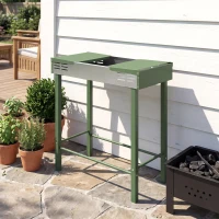 Outsunny BBQ Rotisserie Grill Roaster Charcoal Spit Roasting Machine for Chicken Turkey with 3-Level Grill Grate, Side Shelves, Dark Green(m-9)