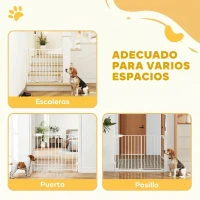 PawHut Barrera de Seguridad para Perros 74,5-111,5 cm Puerta para Perros para Escaleras con Pestillo Cierre Automático Blanco(m-9)