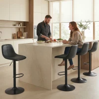 HOMCOM Lot de 2 tabourets de bar, chaises de bar hauteur réglable, dossier et repose-pieds, pivotant 360°, pieds en acier, noir(m-9)