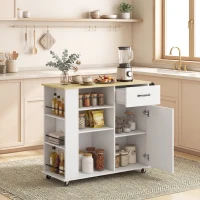 HOMCOM Meuble de cuisine avec tiroir, placard et étagère réglable, Blanc(m-2)