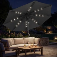 Outsunny 2.6 m Garden Parasol Umbrella with LED Solar Light, Parasol Cover, Outdoor Market Patio Umbrella, Black(m-2)