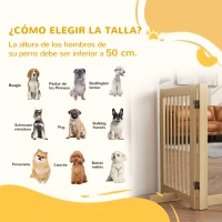 PawHut Barrera de Seguridad para Perros Plegable de Madera para Escaleras y Puertas con Soporte de Pie 204x36x75 cm Natural(m-8)