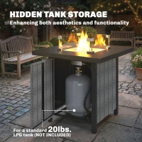 Outsunny Propane Gas Fire Pit Table for Garden, 11.7 KW Smokeless Firepit Outdoor Heater with Wind Guard, Glass Rocks, Lid, Black(m-5)