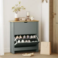 HOMCOM Meuble à chaussures 12 paires, armoire à chaussures étroite avec 2 tiroirs rabattables et étagères réglables, gris clair(m-8)