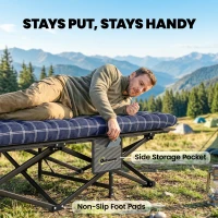 Outsunny Camping Cot with Soft Pad, 80cm Extra Wide Folding Cots with Side Pocket and Carry Bag, Blue(m-6)