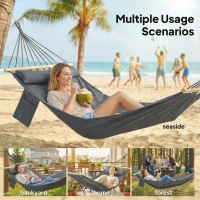 Outsunny Cotton Hammock, Soft Portable Swing Sleeping w/ Headrest & Side Pocket, Dark Grey(m-7)