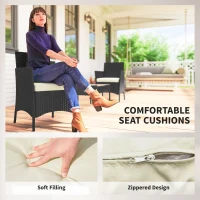 Outsunny 4 Piece Rattan Garden Furniture Sofa Set with Loveseat, Armchairs, Glass-Top Coffee Table and Cushions, Cream White(m-6)