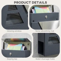 HOMCOM Skrzynka na listy do montażu na ścianie, odporna na warunki atmosferyczne, z uchwytem na gazety i 2 kluczami, ciemnoszara(m-6)