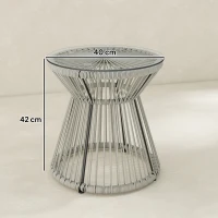 Outsunny Rattan Outdoor Coffee Table, PE Rattan Wicker Bistro Side Table with Tempered Glass Top, Light Grey(m-3)