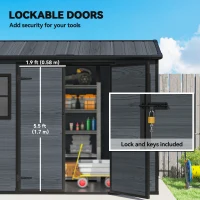 Outsunny 8 x 4 ft Resin Garden Shed, Wood-Effect Outdoor Storage Shed with Floor, Windows, Lockable Doors and Vents, Dark Grey(m-6)