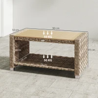 Outsunny Outdoor Coffee Table with Storage Shelf, PE Rattan Side Table with Slatted Top and Foot Pads, Light Brown(m-3)