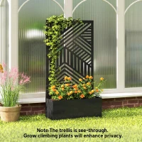 Outsunny Metal Garden Bed for Garden with Trellis, Raised Garden Bed with Privacy Screen, Geometric Slatted Cut-Out(m-7)
