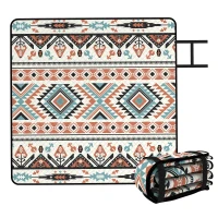 Outsunny Picnic Blanket, 200x200CM Large Beach Blanket Outdoor Picnic Mat with Integrated Strap for Camping, Mix-Colour(m-10)