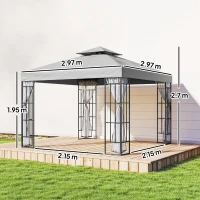 Outsunny 3 x 3(m) Patio Gazebo Canopy Garden Pavilion Tent Shelter with 2 Tier Roof and Mosquito Netting, Light Grey(m-3)