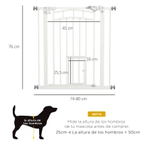 PawHut Barrera de Seguridad para Perros 74-80 cm con Montaje a Presión Doble Bloqueo Extensión para Puerta Escalera Blanco(m-3)