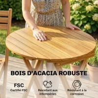 Outsunny Ensemble de Bistrot 3 Pièces Pliable en Bois d'Acacia avec Table Ronde et 2 Chaises, san Montage, 60x60x75cm, Naturel(m-6)