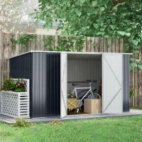 Outsunny 11 x 5.6ft Galvanised Steel Garden Shed, Metal Shed, Garden Storage Shed with Lockable Doors and Gloves for Outdoor Patio, Garden, Grey(m-10)