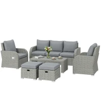 Outsunny Six-piece Rattan Garden Furniture Set with Reclining Armchairs - Dark Grey(m-11)