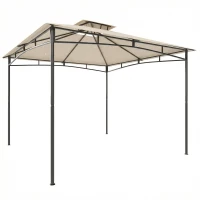 Outsunny 3 x 3 m Gazebo, Garden Gazebo with 2-Tier Roof, Metal Frame, Khaki(m-1)