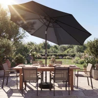 Outsunny 2.7 m Garden Parasol Umbrella with Cross Base and Sandbag, Retractable Ribs, Outdoor Table Market Umbrella, Black(m-2)