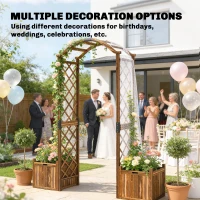 Outsunny Wooden Garden Arch with 2 Planter Boxes, Outdoor Rose Arch Trellis for Climbing Vines, Carbonised(m-7)