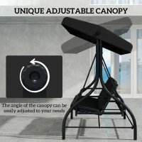 Outsunny 3 Seater Canopy Swing Chair, 2 in 1 Garden Swing Seat Bed, with Adjustable Canopy and Metal Frame, Black(m-4)