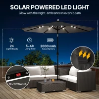 Outsunny 2.6 m Garden Parasol Umbrella with LED Solar Light, Parasol Cover, Outdoor Market Patio Umbrella, Black(m-4)