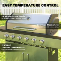 Outsunny 6 Burner Liquid Propane Gas BBQ Grill, Outdoor Portable Gas Barbecue Grill with Warming Rack, Side Tables, Cabinet(m-5)