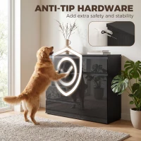 HOMCOM Aparador moderno, Aparador com 5 gavetas, prateleira ajustável, porta com fechamento suave, Preto alto brilho(m-4)