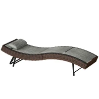 Outsunny Lettino Prendisole da Giardino in Rattan Forma S a 5 Posizioni con Cuscino, 60x198x44 cm, Marrone(m-10)