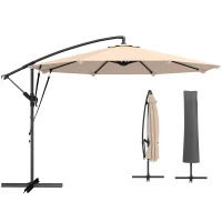 Outsunny 3 m Cantilever Parasol with Protective Cover and Wind Ropes, Banana Parasol with Crank Handle, Khaki(m-10)